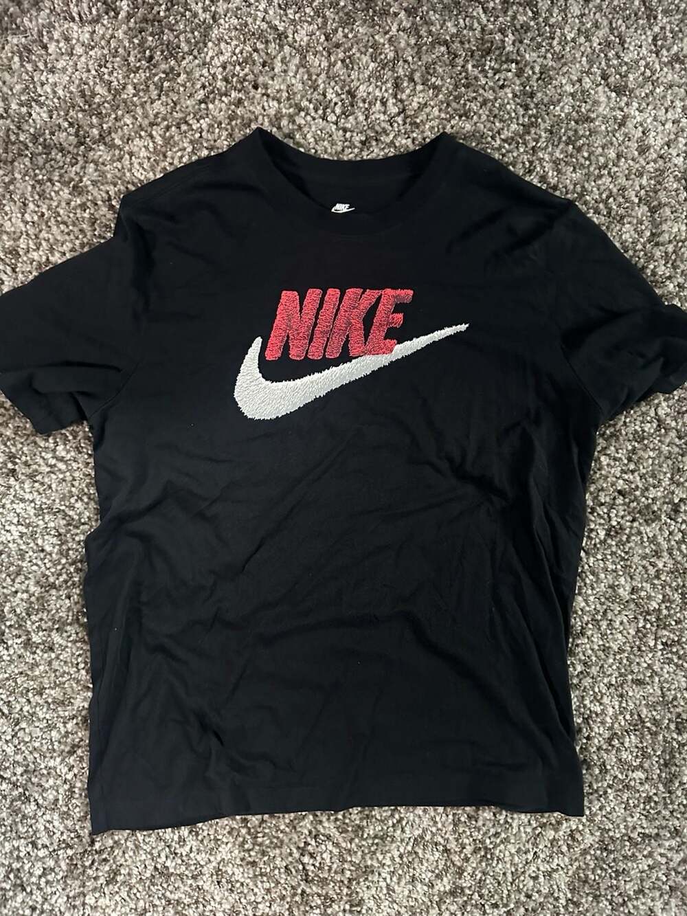 Nike The Nike Tee Size L Black Red White Furry Swoosh T-Shirt